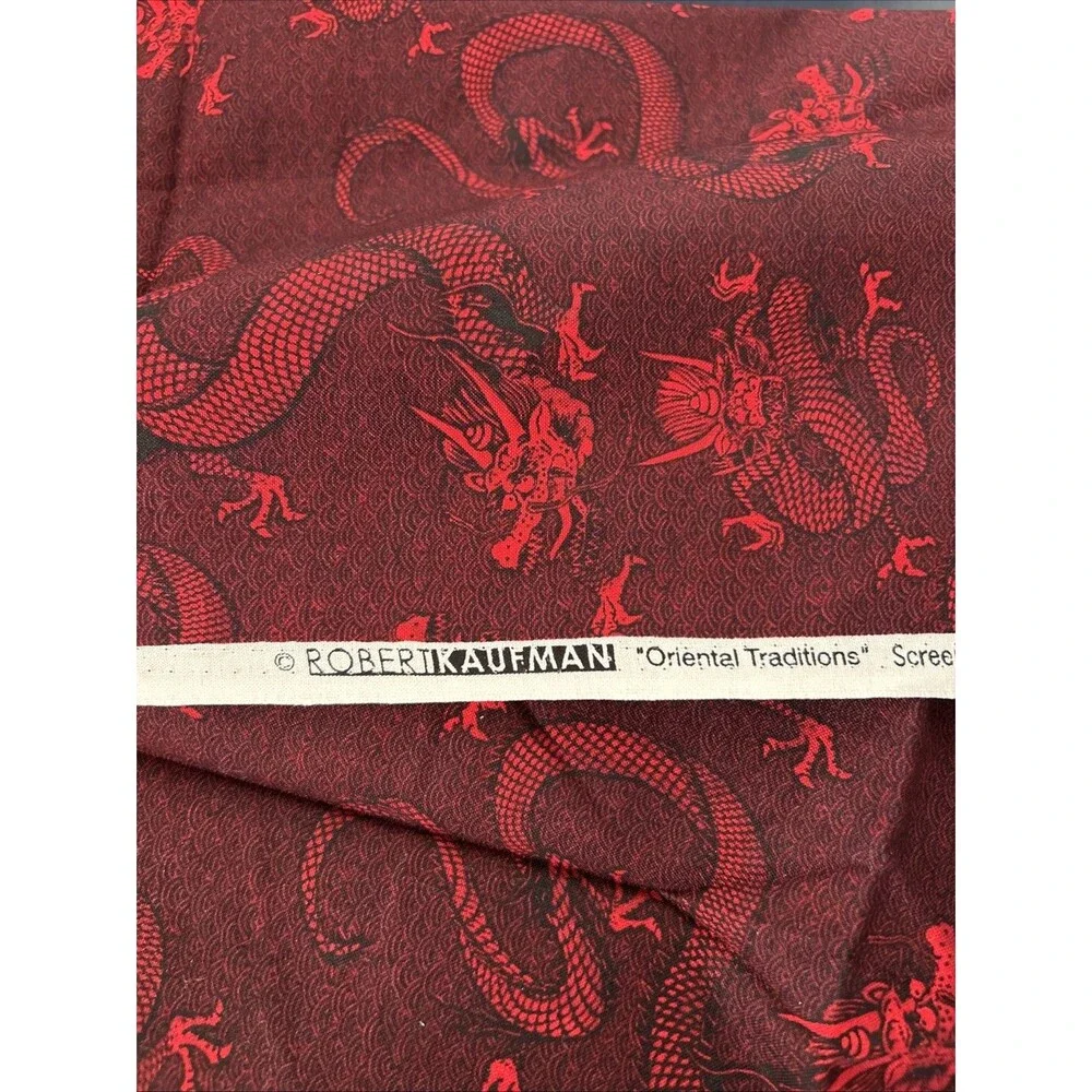 Robert Kaufman Cotton Fabric Red Black Dragon Print Oriental Traditions 1 Yard